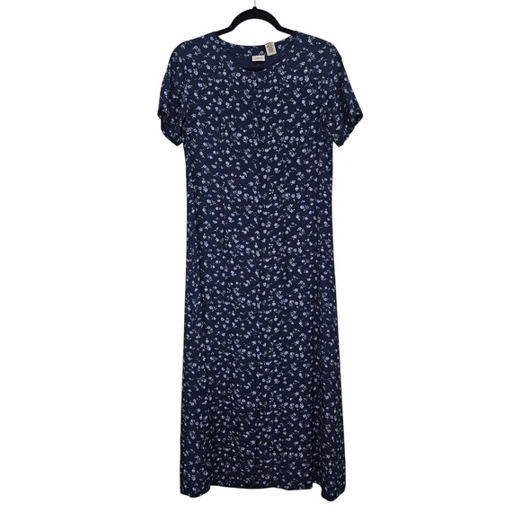 L.L. Bean Dresses & Skirts - VTG LL Bean Overall Maxi Dress 6 Blue Floral Button Front 90s Cottagecore Jumper